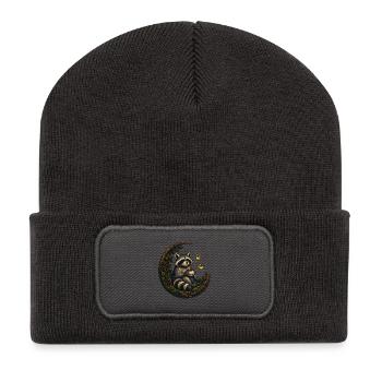 Moon Forest Raccoon with Teacup - Recycled Patch Beanie - dark grey - Front