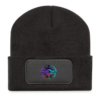 Neustart Weiterspielen – Gamer Pixel Ritter - Recycelte Patch Beanie - Dunkelgrau - Vorne
