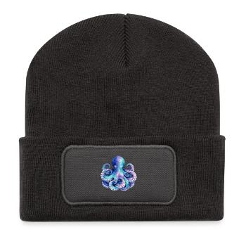 Aquarell-Tintenfisch Blau-Pur - Recycelte Patch Beanie - Dunkelgrau - Vorne