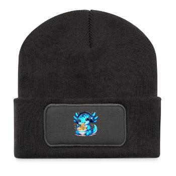Kawaii Axolotl mit Kopfhörern und Ramen Gaming - Recycelte Patch Beanie - Dunkelgrau - Vorne