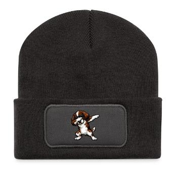 Dabbing English Springer Spaniel - Recycled Patch Beanie - dark grey - Front