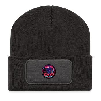 Tokyo Neon Nights Vintage Travel Badge - Recycled Patch Beanie - dark grey - Front