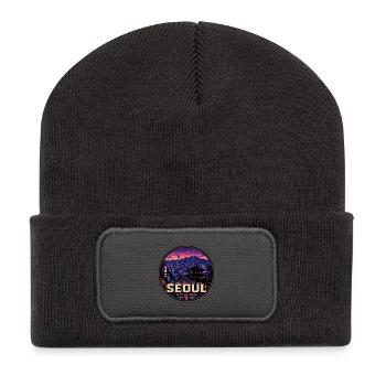 Seoul City of Soul Korea Vintage Travel Badge - Recycled Patch Beanie - dark grey - Front