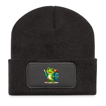 Frog for school enrolment – start of school with Bleistif - Recycled Patch Beanie - dark grey - Front