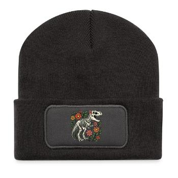 T Rex Skeleton with Flowers - Recycled Patch Beanie - dark grey - Front