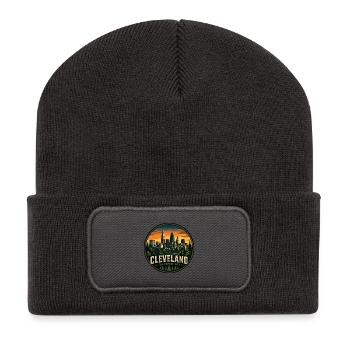 Cleveland The Forest City Retro Sunset Badge - Recycled Patch Beanie - dark grey - Front