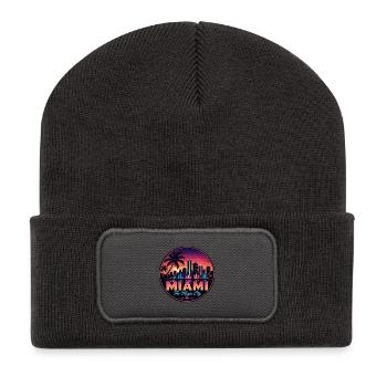 Miami Magic City Retro Sunset Palm Badge - Recycled Patch Beanie - dark grey - Front