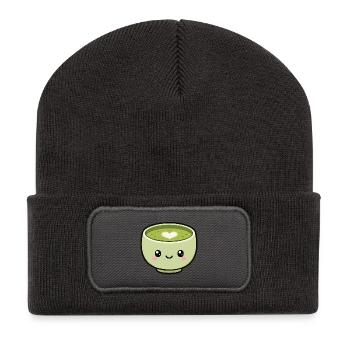 Kawaii Matcha Tea Cup With Heart - Recycled Patch Beanie - dark grey - Front