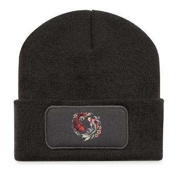 Harmonie du poisson koi - Beanie recyclé à patch - charbon - Devant