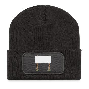 Cartoon Wooden Sign Advertising Banner - Recycled Patch Beanie - dark grey - Front