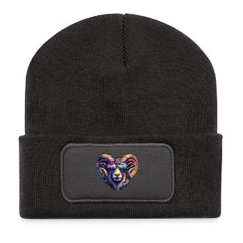 Colorful ram's head with sunglasses - Recycled Patch Beanie - dark grey - Front