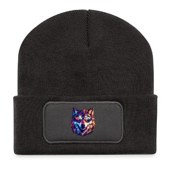 Colored wolf with sunglasses - Recycled Patch Beanie - dark grey - Front