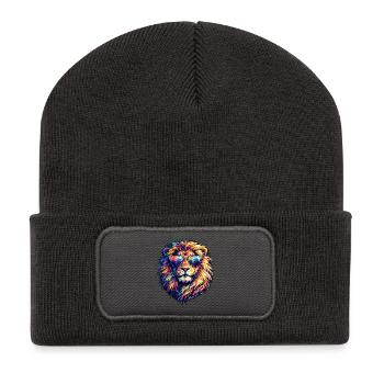 Neon lion with sunglasses - Recycled Patch Beanie - dark grey - Front