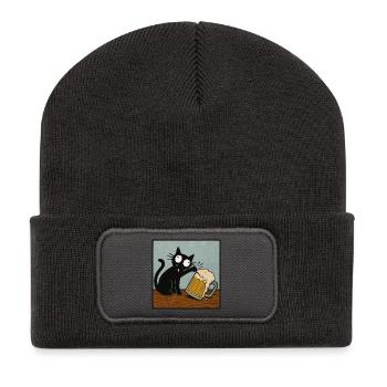 Beer Cat, Beer Lover, Beer Drinking, Cats - Recycled Patch Beanie - dark grey - Front