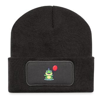 Party Frog with Balloon - Recycled Patch Beanie - dark grey - Front