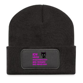ICH HASSE MORGENMENSCHEN UND MORGEN UND MENSCHEN - Recycelte Patch Beanie - Dunkelgrau - Vorne