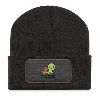 Slow Progress Is Still Progress Cute Kawaii Turtle - Recycled Patch Beanie - dark grey - Front
