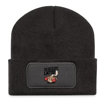 Fight for Your Right to Latte – Boxing Coffee Cup  - Recycled Patch Beanie - dark grey - Front