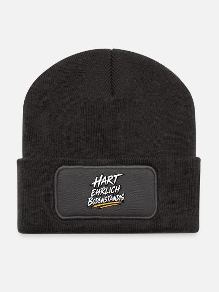 Hart Ehrlich Bodenständig Shirt - Recycelte Patch Beanie - Dunkelgrau