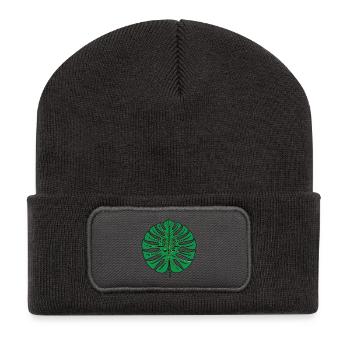 Grünes Monstera Blatt – Tropischer Botanical Look - Recycelte Patch Beanie - Dunkelgrau - Vorne