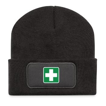 First Aid Medical Cross Green Healthcare Safety  - Recycled Patch Beanie - dark grey - Front