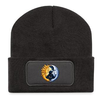 Sonne Mond Familienliebe - Recycelte Patch Beanie - Dunkelgrau - Vorne