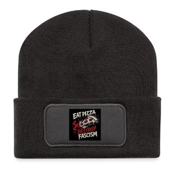 Pizza gegen Faschismus - Recycelte Patch Beanie - Dunkelgrau - Vorne