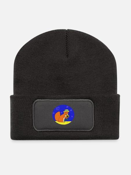 Eichhörnchen mit Sonnenblume und Hut Künstler - Recycelte Patch Beanie - Dunkelgrau