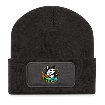 I Love My Cat Neon – Katzendesign-Damenkleidung - Recycelte Patch Beanie - Dunkelgrau - Vorne