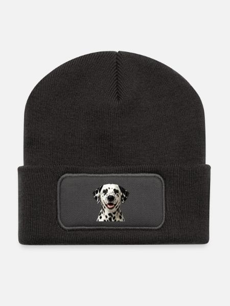 Dalmatiner-Frontporträt - Recycelte Patch Beanie - Dunkelgrau