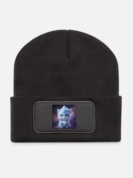 Cute fluffy blue fantasy creature holding a magic - Recycelte Patch Beanie - Dunkelgrau