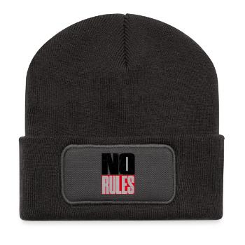 NO RULES – Brutalistischer Statement Schriftzug - Recycelte Patch Beanie - Dunkelgrau - Vorne