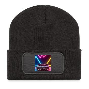 Kirschtorte Neon - Trend trifft Tradition! - Recycelte Patch Beanie - Dunkelgrau - Vorne