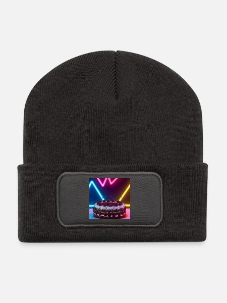 Kirschtorte Neon - Trend trifft Tradition! - Recycelte Patch Beanie - Dunkelgrau