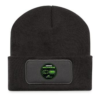 Vélotaf Zen – Gedankenaufladung von DELMOUVE - Recycelte Patch Beanie - Dunkelgrau - Vorne