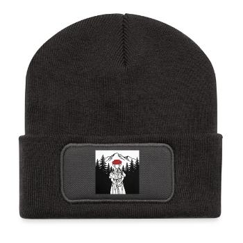 Trachtenmädchen Bergpanorama - Echte Heimat! - Recycelte Patch Beanie - Dunkelgrau - Vorne