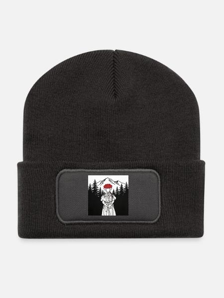 Trachtenmädchen Bergpanorama - Echte Heimat! - Recycelte Patch Beanie - Dunkelgrau