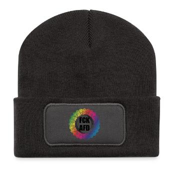 FCK AFD Regenbogen Mandala - Bunt statt Braun - Recycelte Patch Beanie - Dunkelgrau - Vorne