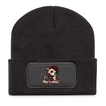 Halt’s Maul! – Punk Bär Horror Halloween - Recycelte Patch Beanie - Dunkelgrau - Vorne