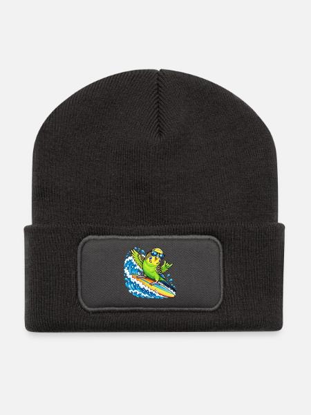 Vogel auf der Welle surfen mit Sonnenbrille - Recycelte Patch Beanie - Dunkelgrau