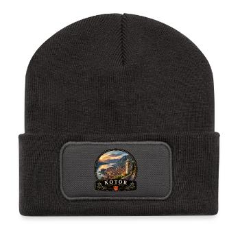 Kotor Montenegro Altstadt Bucht Urlaub Vintage - Recycelte Patch Beanie - Dunkelgrau - Vorne