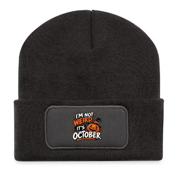 Ich bin nicht komisch... Es ist Oktober! - Recycelte Patch Beanie - Dunkelgrau - Vorne
