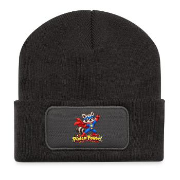 Superheld Waschbär - Pfoten-Power Comic Desig - Recycelte Patch Beanie - Dunkelgrau - Vorne