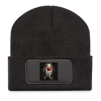 Mohn im dunklen Wald - Recycelte Patch Beanie - Dunkelgrau - Vorne