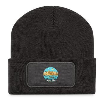 Malta Reiseabzeichen Valletta Harbor Luzzu Boot - Recycelte Patch Beanie - Dunkelgrau - Vorne