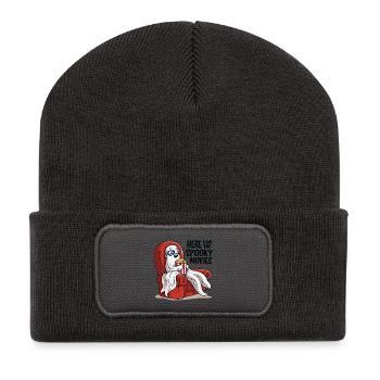 Popcorn Ghost: Spooky Movie Night - Recycelte Patch Beanie - Dunkelgrau - Vorne
