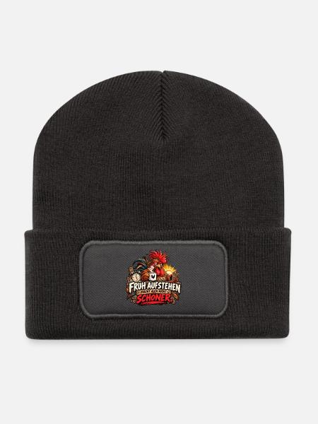 Früh aufstehen. - Recycelte Patch Beanie - Dunkelgrau