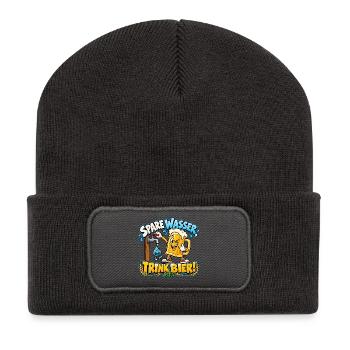 Spare Wasser, trink Bier! – Lustiger Bierkrug - Recycelte Patch Beanie - Dunkelgrau - Vorne