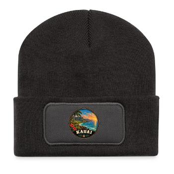 Kauai Hawaii Insel Urlaub Sunset Vintage - Recycelte Patch Beanie - Dunkelgrau - Vorne