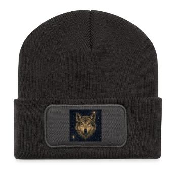 Wolf im Sternenmeer - Recycelte Patch Beanie - Dunkelgrau - Vorne